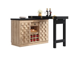Desserte de cuisine pivotante avec 2 portes, tiroir et porte-bouteilles amovible, aspect bois 120 × 40 × 74,2 cm