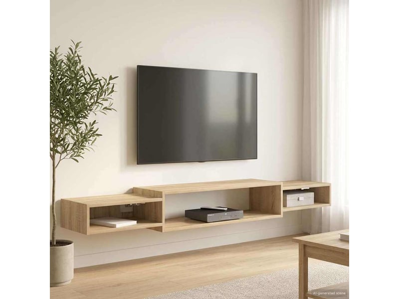  Meuble tv - banc tv - meuble de rangement mural montage mural chêne sonoma 180 x 28 x 21 cm  - Conforama B