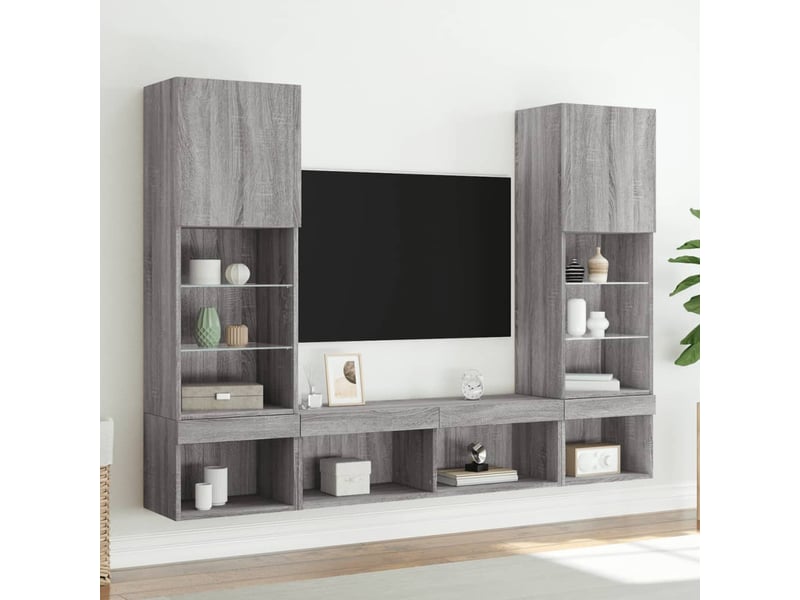  Unités murales tv avec led 5 pcs gris sonoma bois d'ingénierie shl28887  - Conforama D