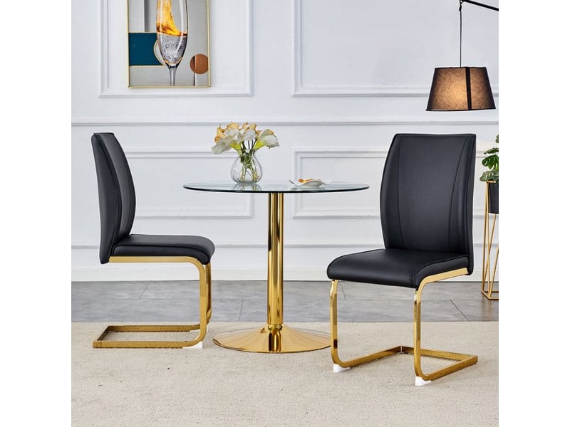  Chaise moderne en cuir pu - noir+or - dossier ergonomique - métal doré - lot de 2 bicolore - Conforama B