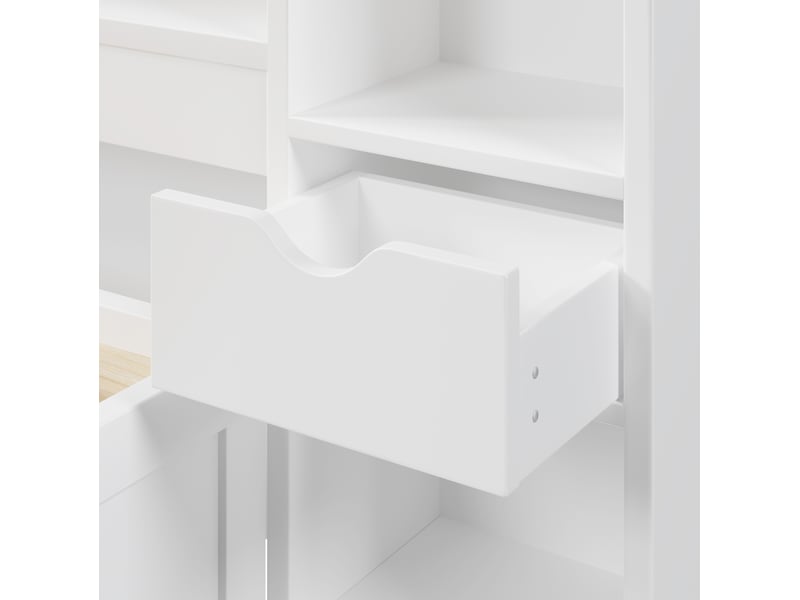 Lit avec tiroirs 140 × 200 cm 2 places, 3 tiroirs, étagères, led réglable et usb, matelas non inclus, mdf blanc  - Conforama E