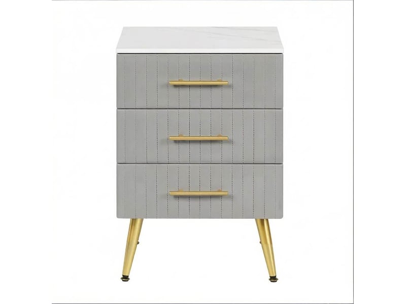  Table de chevet modenvie à 3 tiroirs en velours gris avec pieds métalliques dorés  - Conforama A