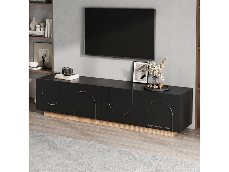 Meuble tv noir 170 cm design moderne 4 portes avec structure en arc - Conforama E