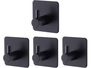Crochets muraux adhésifs noirs, lot de 4, porte-serviettes de salle de bain sans perçage pour chiffons et peignoirs