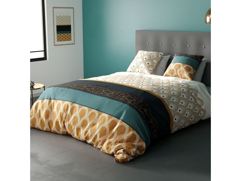 Parure housse de couette 260x240cm + 2 taies motif graphique jaune moutarde 100% coton - galiana GALIANA - Conforama C