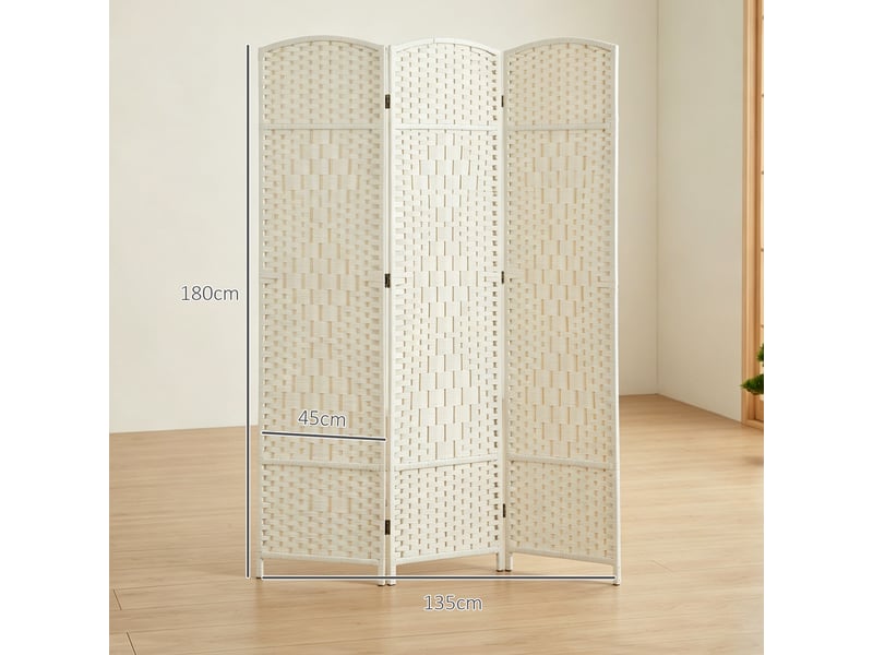  Paravent intérieur en bois 3 panneaux séparateur de pièce pliable pour salon chambre blanc 135 x 180 cm  - Conforama C