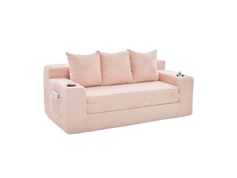  Canapé modulaire modenvie 3 places 172 x 87 x 64 cm rose en velours côtelé avec rangements  - Conforama A