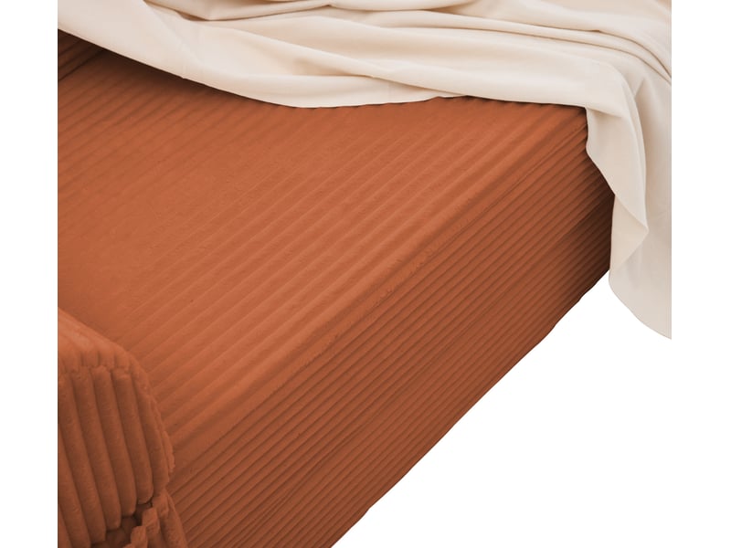  Canapé droit 2 places convertible lit orange tissu côtelé avec rangement intégré salon moderne  - Conforama E