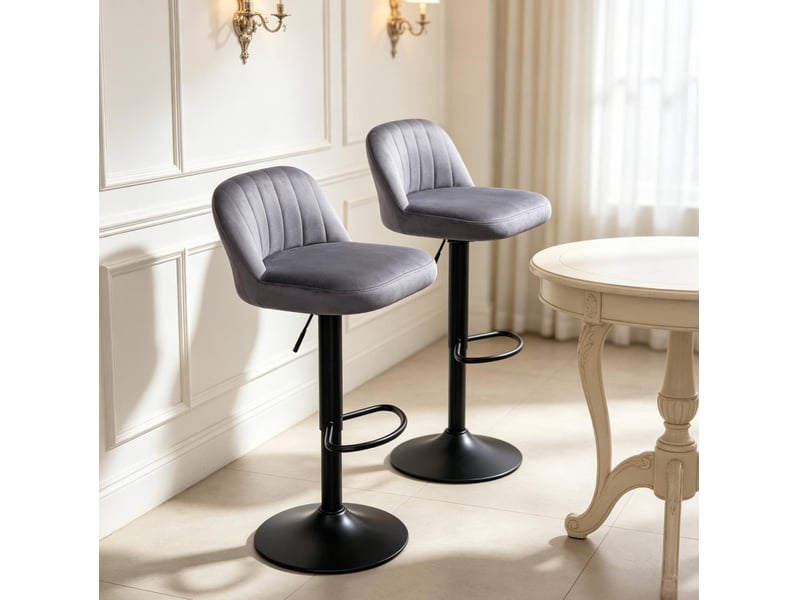 Tabouret de bar lot de 2 réglable en hauteur, pivotant avec dossier en polyester gris et noir - Conforama B