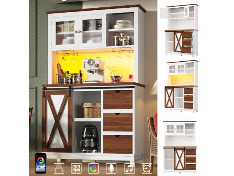 Buffet haut moderne avec éclairage led et contrôle app, sideboard avec tiroirs, dimensions 120x40x180 cm - Conforama B