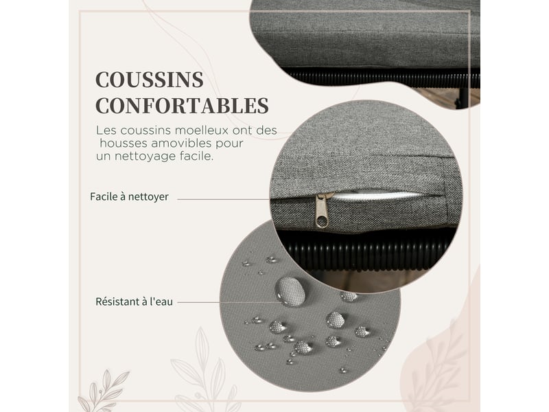 Salon de jardin 4 personnes encastrable avec coussins zippés déperlants métal résine noir effet bois  - Conforama D