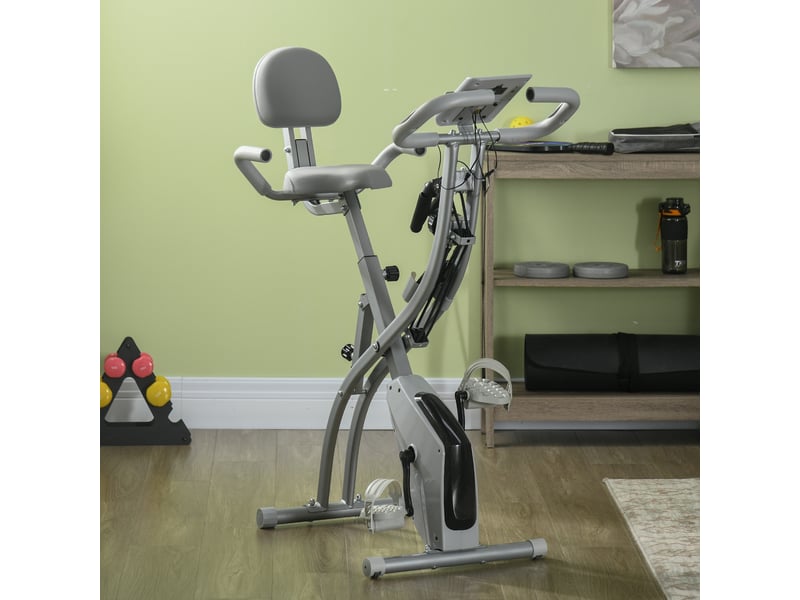  Vélo appartement pliable, home trainer adultes, 8 résistances magnétiques, pouls main, lcd multifonction, selle réglable, acier, grisargenté.  - Conforama D