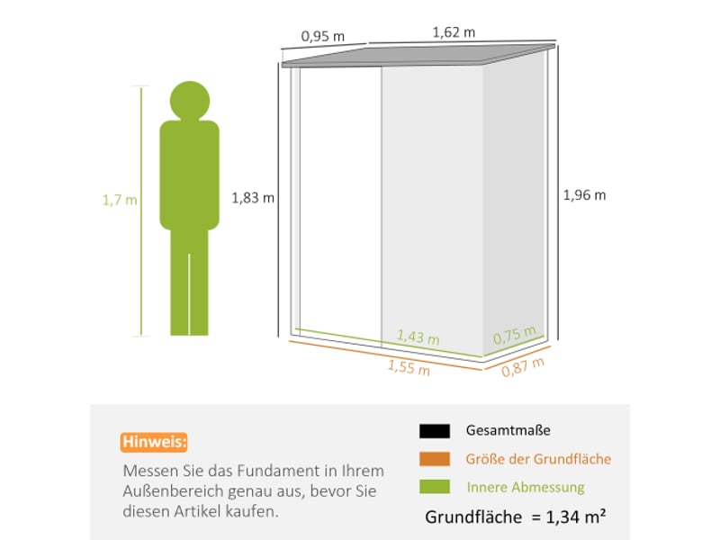 Abri de jardin en acier galvanisé, 1,34 m², toit monopente, verrouillable, 161,5x94,5x196 cm, noir - Conforama C