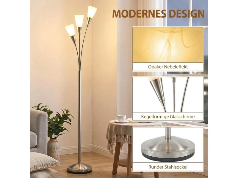  Lampadaire argenté en verre et métal, cadre q235 stable, 3xe14 sans ampoule fournie  - Conforama E