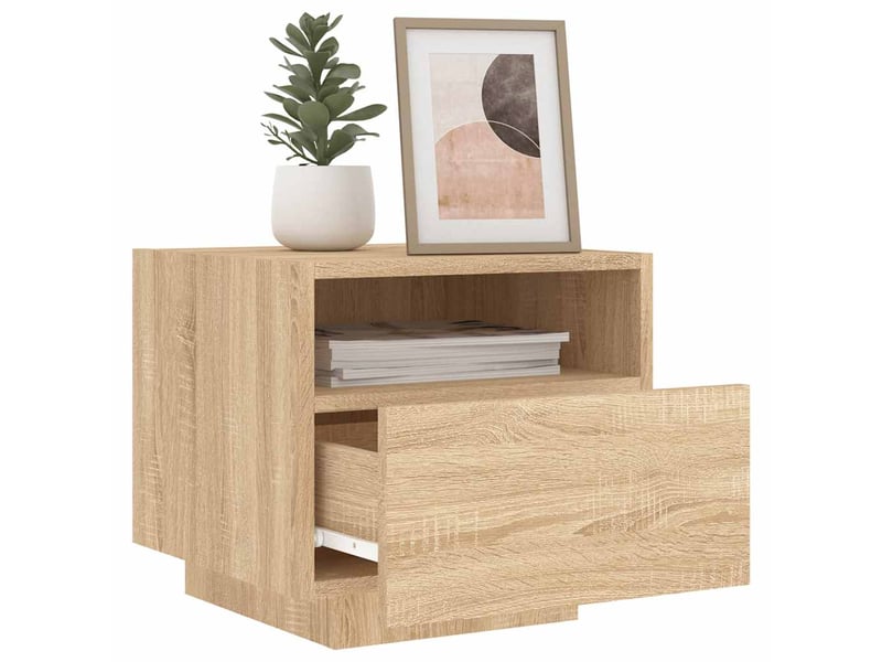Table de chevet - cabinet de chevet - table de nuit avec lumières led chêne sonoma 40x39x37 cm - Conforama C