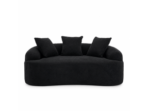 Canapé 2 places modulable incurvé noir, style contemporain, compact, 3 coussins, sans montage