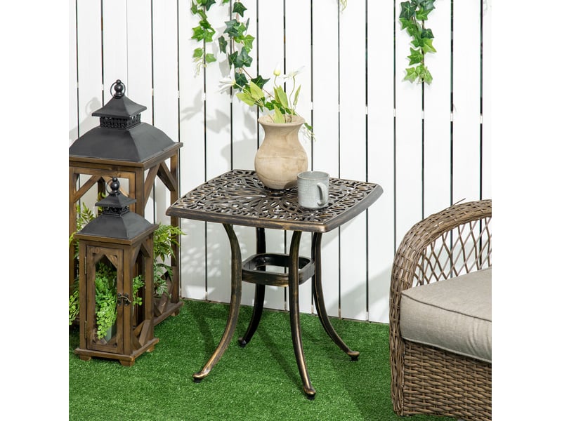  Table d'appoint extérieure 54x54x52,5 cm – bronze – trou de parasol et pieds réglables en aluminium coulé  - Conforama B