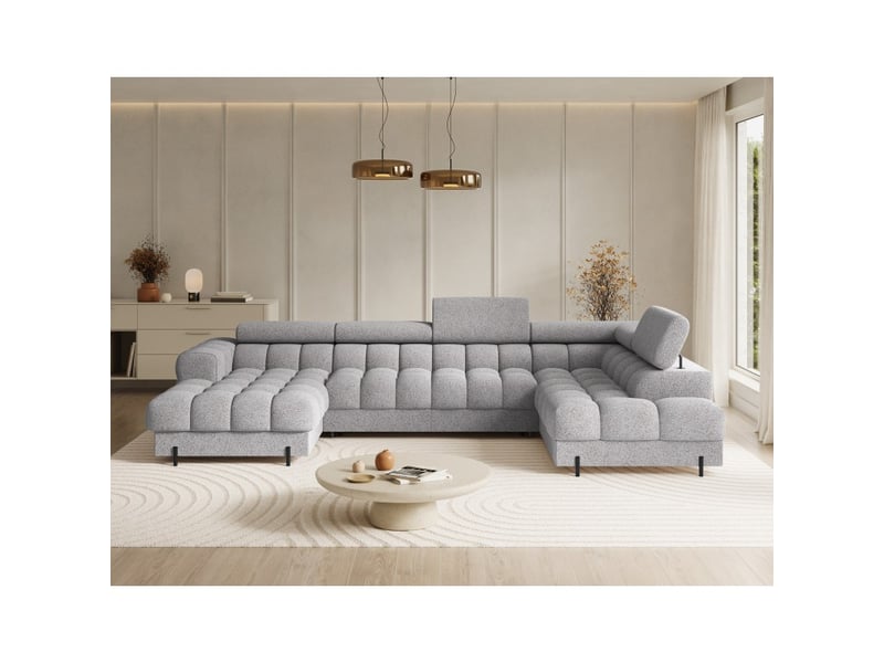  Canapé panoramique convertible gris chiné clair angle droit feraria 358x93x202cm  - Conforama E