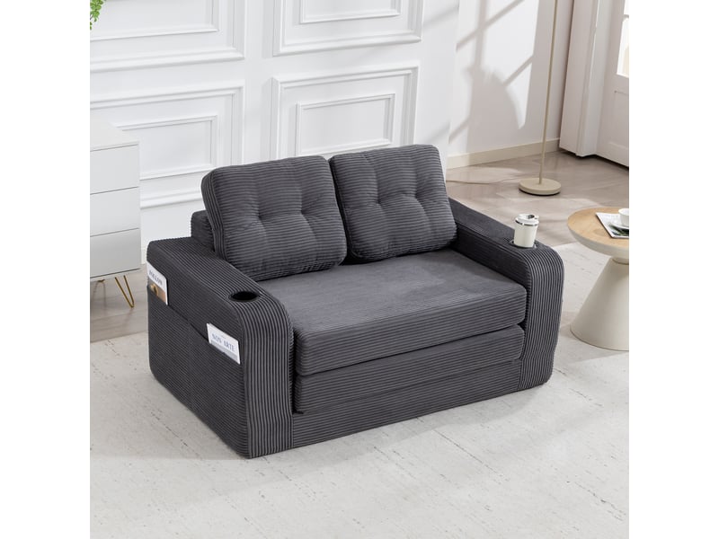 Canapé convertible 2 places en velours côtelé gris 136 cm, canapé lit compact avec assise rembourrée pour petit salon IKSETERA TRADING LTD - Conforama D