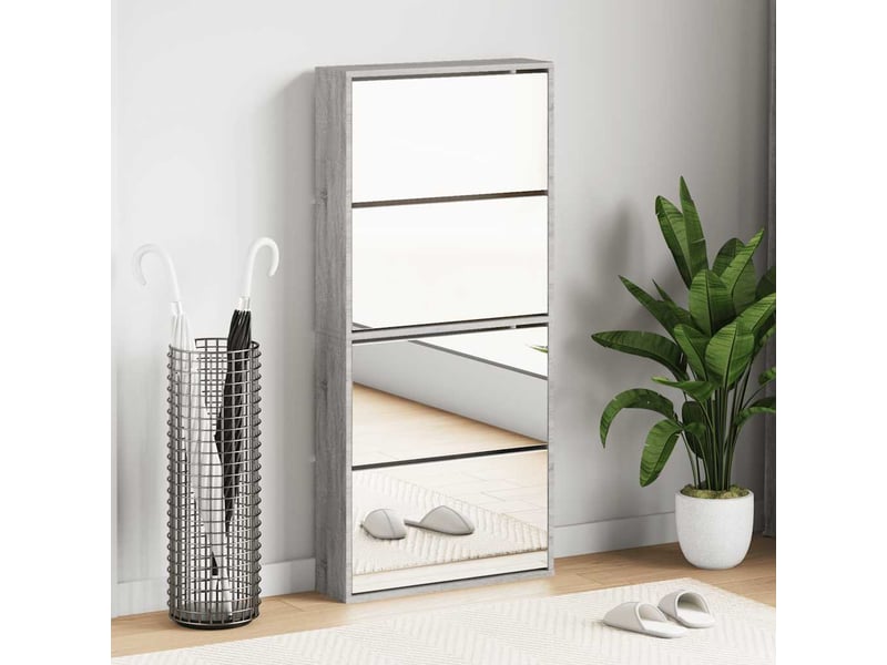  Meuble à chaussure, armoire à chaussures miroir 4 niveaux sonoma gris 63x17x134 cm  - Conforama B