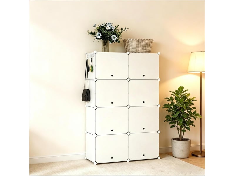  Meuble à chaussures tcqpz modulable 94 x 36,5 x 144 cm 8 compartiments abs métal pp blanc  - Conforama D