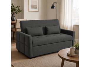 Canapé convertible 2 places 3 en 1, canapé-lit clic clac 160 cm, dossier réglable, 2 oreillers, assise large, gris foncé