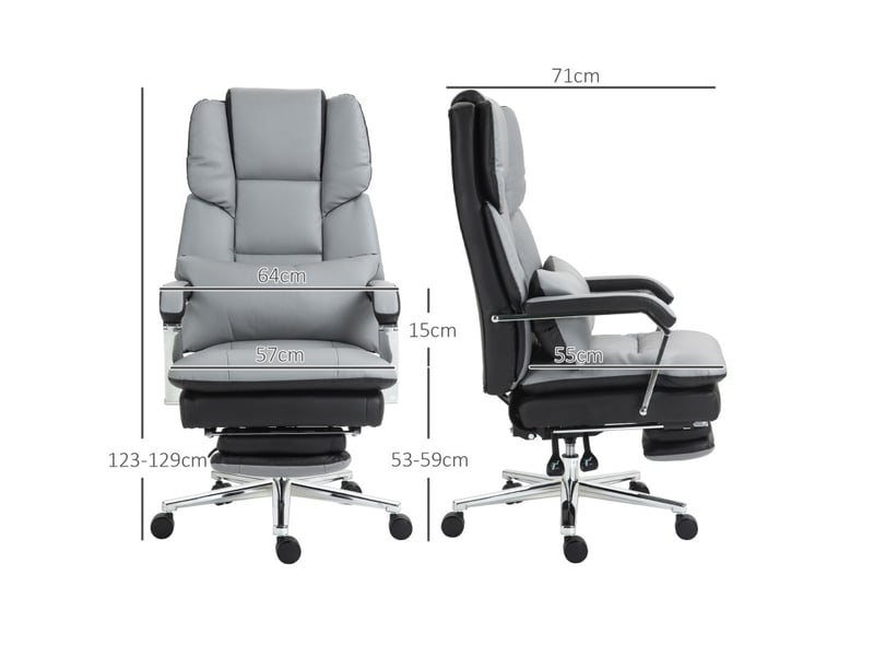 Chaise de bureau ergonomique réglable gris clair et noir, inclinable à 160° avec repose-pieds extensible - Conforama C