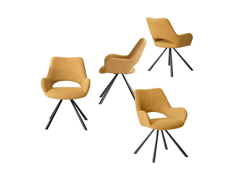 Lot de 4 chaise de salle à manger avec accoudoirs, pieds métal, jaune - Conforama A