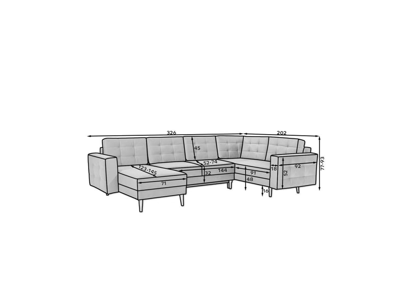  Canapé d'angle panoramique convertible hasgard u 326 cm noir avec coffre  - Conforama C