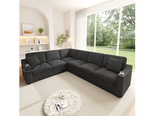 Canapé d'angle droit fixe MODENUIT   6 places Velours côtelé gris foncé