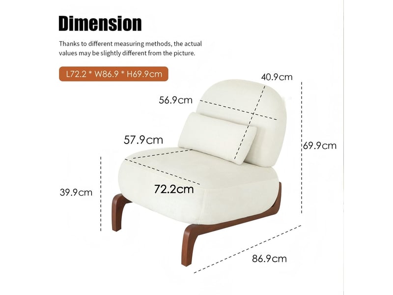  Fauteuil crapaud avec pieds en bois massif - 86.90x72.10x69.90cm - fauteuil d'appoint rembourré sans accoudoirs - blanc  - Conforama E