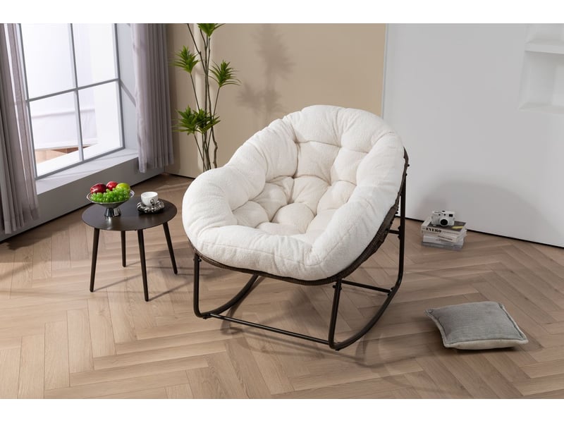 Fauteuil de jardin structure en rotin coussin rembourré fauteuil à bascule fonction relax coloris blanc - Conforama E