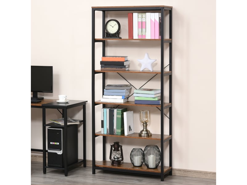  Bibliothèque verticale de style industriel vintage, étagère gain de place à 6 tablettes en bois noir et métal, 80 x 30 x 180 cm  - Conforama D