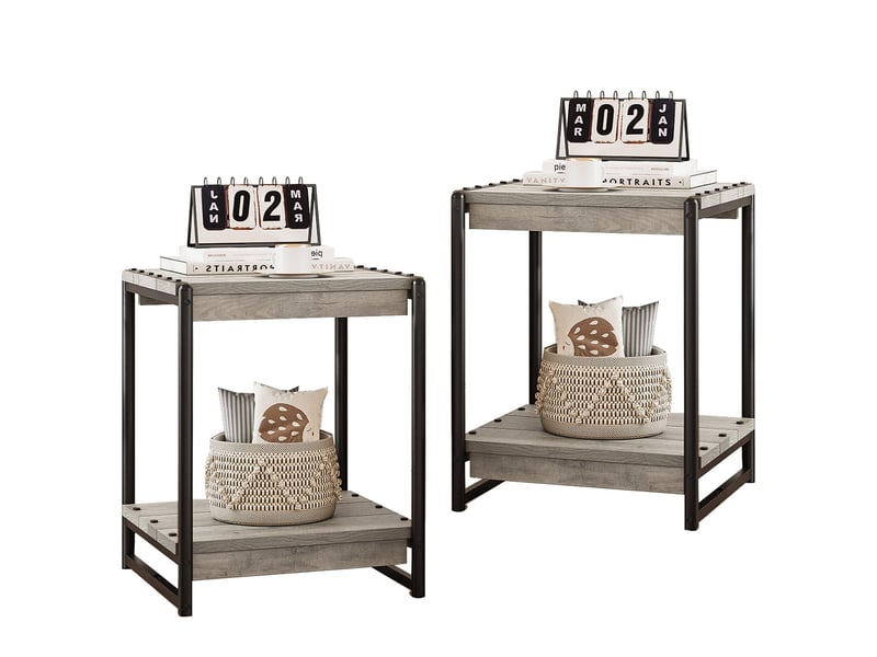  Lot 2 tables d'appoint carrées 2 niveaux, bois métal, style industriel rustique, étagère salon chambre, bout canapé chevet VAM_1EYVYWKP - Conforama A