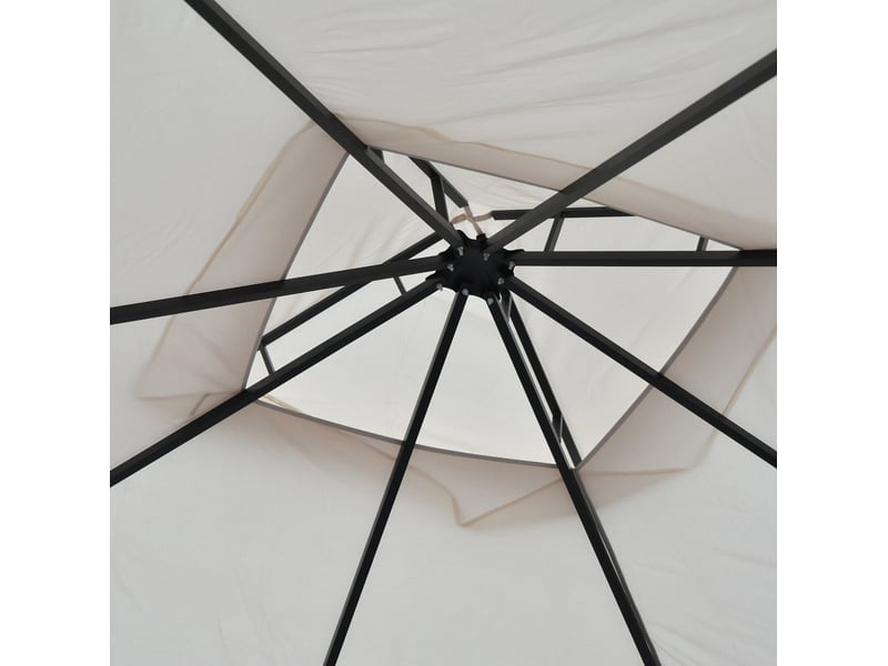 Gazebo de jardin 295 x 295 x 275 cm – beige et noir – double toit, moustiquaires et 17 piquets d'ancrage - Conforama E