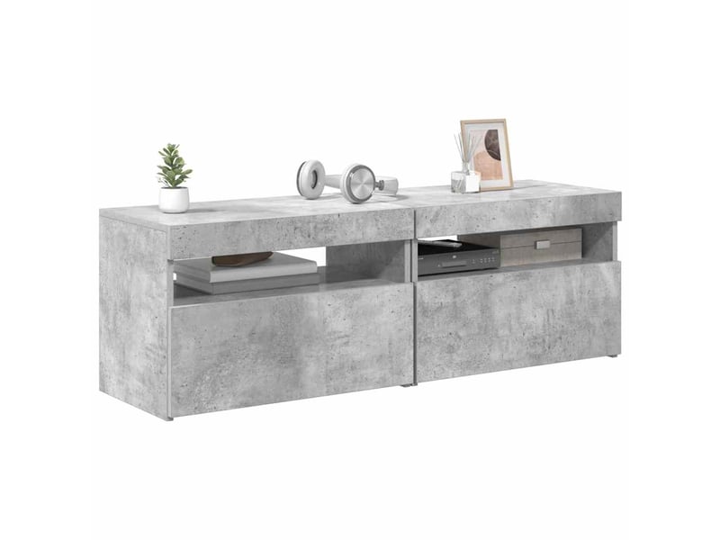 Lot de 2 meuble tv avec lumières led gris béton 60x35x40 cm - Conforama D
