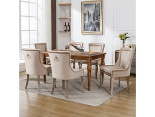 Lot de 6 chaises en velours coloris beige avec pieds en bois massif