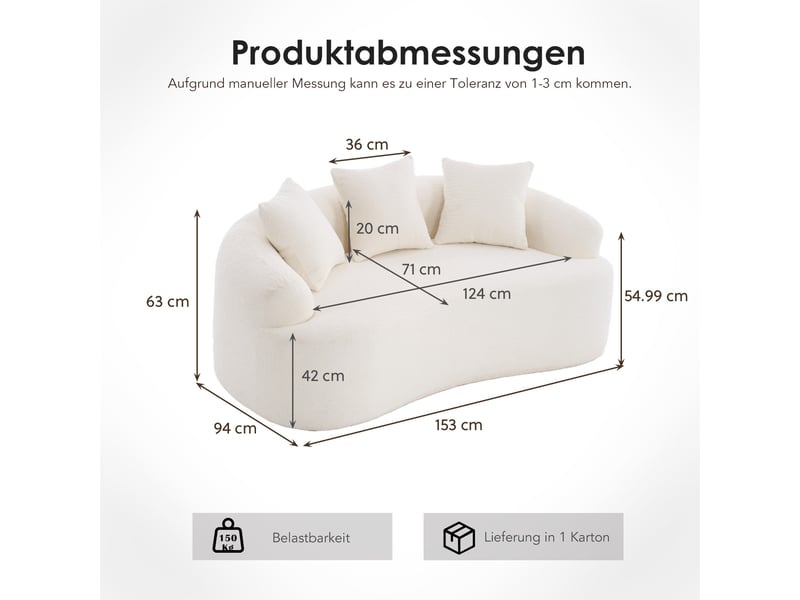  Canapé 2 places blanc cassé - canapé modulaire incurvé contemporain avec 3 coussins  - Conforama E