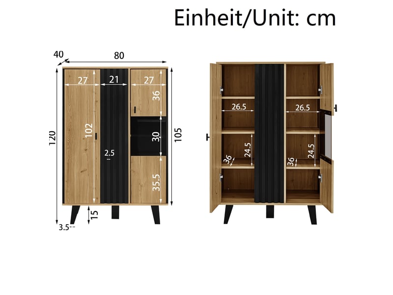  Ensemble de salon 3 pièces 170x40x50,5 cm avec led panneau de particules noir et bois  - Conforama E