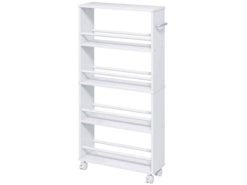  Desserte de cuisine étroite avec 4 niches et roulettes avec frein pour cuisine et salle de bain 45×15×91 cm blanc  - Conforama A