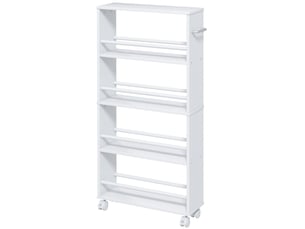 Desserte de cuisine étroite avec 4 niches et roulettes avec frein pour cuisine et salle de bain 45×15×91 cm blanc