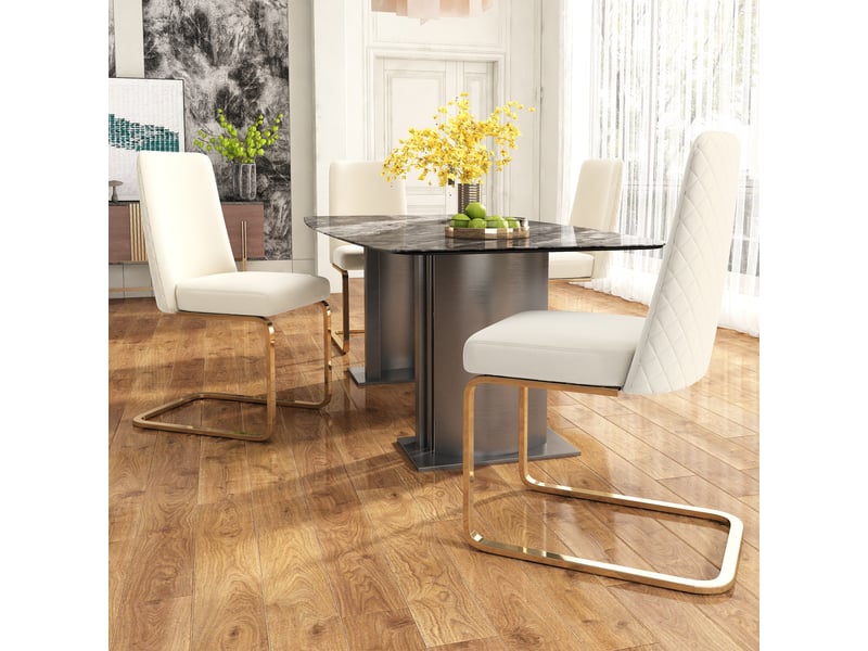  Lot de 4 chaises de salle à manger à dossier losangé  - pieds en métal doré, velours beige  - Conforama C