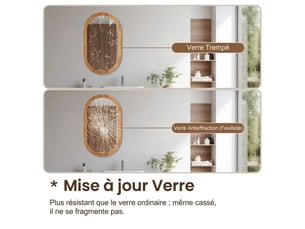 Miroir de salle de bain ovale mural 40 x 60 cm en verre trempé hd – miroir suspendu anti-buée, étanche et anti-rouille avec cadre mouluré pour vasque, entrée et coiffeuse – bois naturel