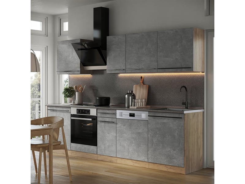  Vicco cuisine, bétonchêne doré, 280cm plan de travail chêne doré  - Conforama C