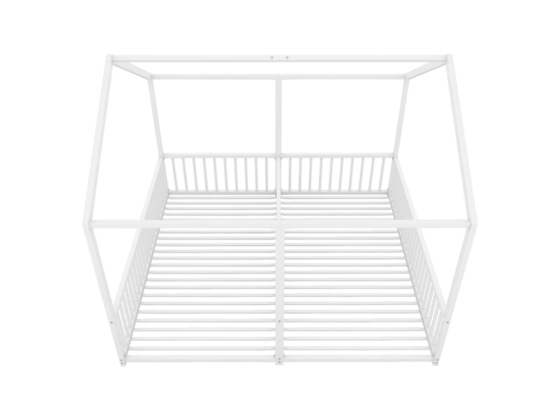  Lit canapé enfant 90x200 cm, cadre métal stable, forme maison, garde-corps et sommier, blanc, sans matelas  - Conforama D