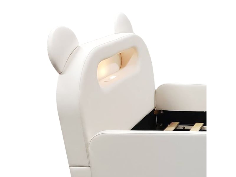 Lit rangement 90 x 200 cm veilleuse intégrée lit 1 place rangement intégré tête de lit en forme d’ours port usb de recharge assise marche revêtement en similicuir coloris blanc structure rembourrée conception sûre et pratique - Conforama D