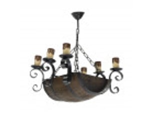 Suspension rustique ABRILA Barril 6 lumières E27 noire et marron, métal résine et polycarbonate, hauteur réglable 40-60 cm