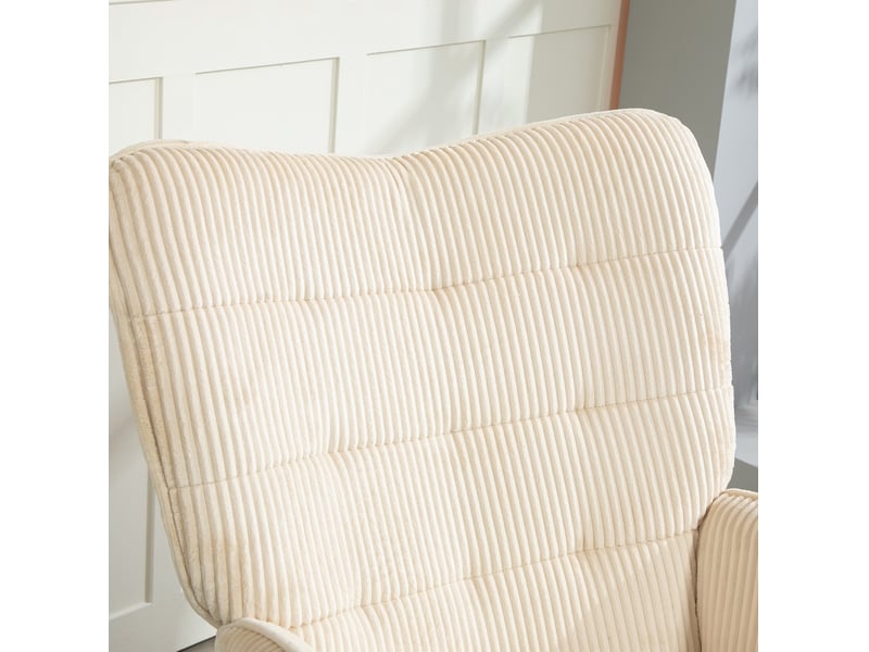  Fauteuil à bascule beige 71 x 98 x 101 cm, structure acier et bois de hêtre, dossier haut à accoudoirs  - Conforama E