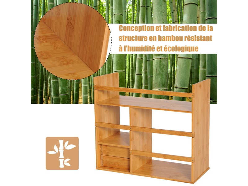  Étagère livre bureau bibliothèque stockage organisateur bureau cuisine salle de bain bois de naturel bambou  - Conforama W