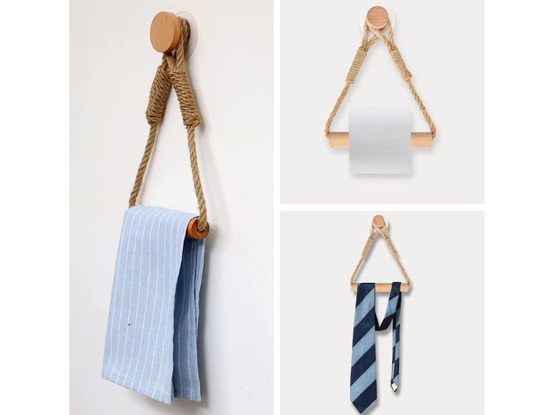 Auto adhésif support pour rouleau de papier toilette, porte-papier salle de bain toilette corde en bois - Conforama B